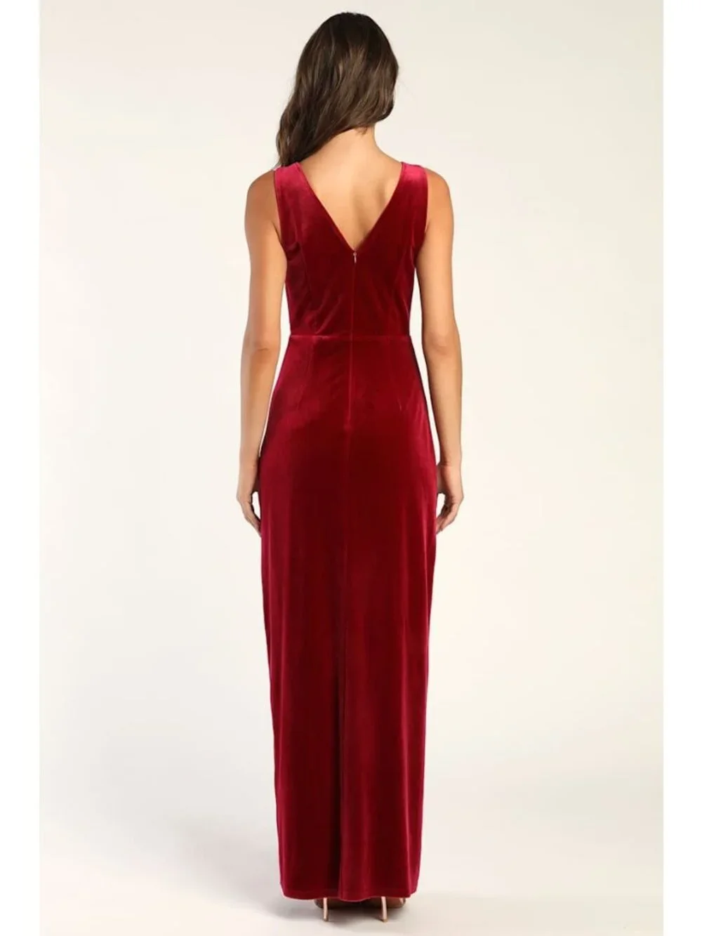 Lulus Evenings Wine Red Velvet Twist-Front Maxi Dress Long Gown M Velour Wedding